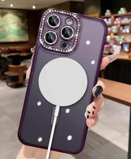 iPhone 16 Glitter Transparent Diamond Wireless Charging Magnetic MagSafe Case - Silver - Guleel