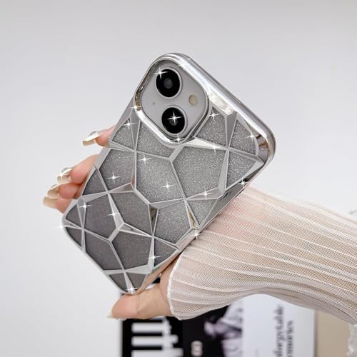 Gradient Glitter Electroplated 3D Cube, Diamond Back Cover - Silver