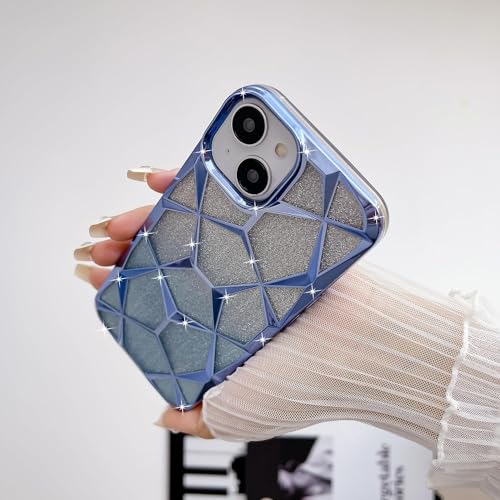 Gradient Glitter Electroplated 3D Cube, Diamond Back Cover - Blue