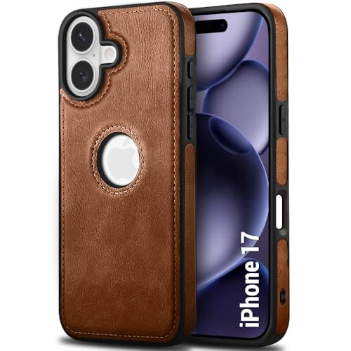 iPhone 17 Premium Leather Logo Cut Back Cover - Brown