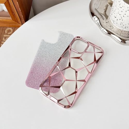 Gradient Glitter Electroplated 3D Cube, Diamond Back Cover - Pink
