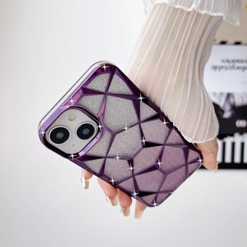 Gradient Glitter Electroplated 3D Cube, Diamond Back Cover - Purple