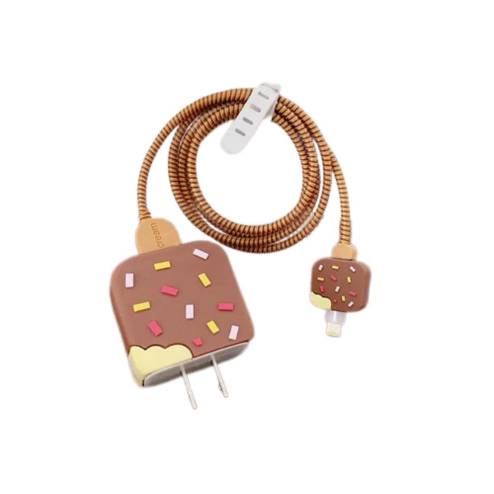 Samsung Cartoon Charger Case Cover for 25W Chargers- Ice cream ( With Wire Cover ) -Brown