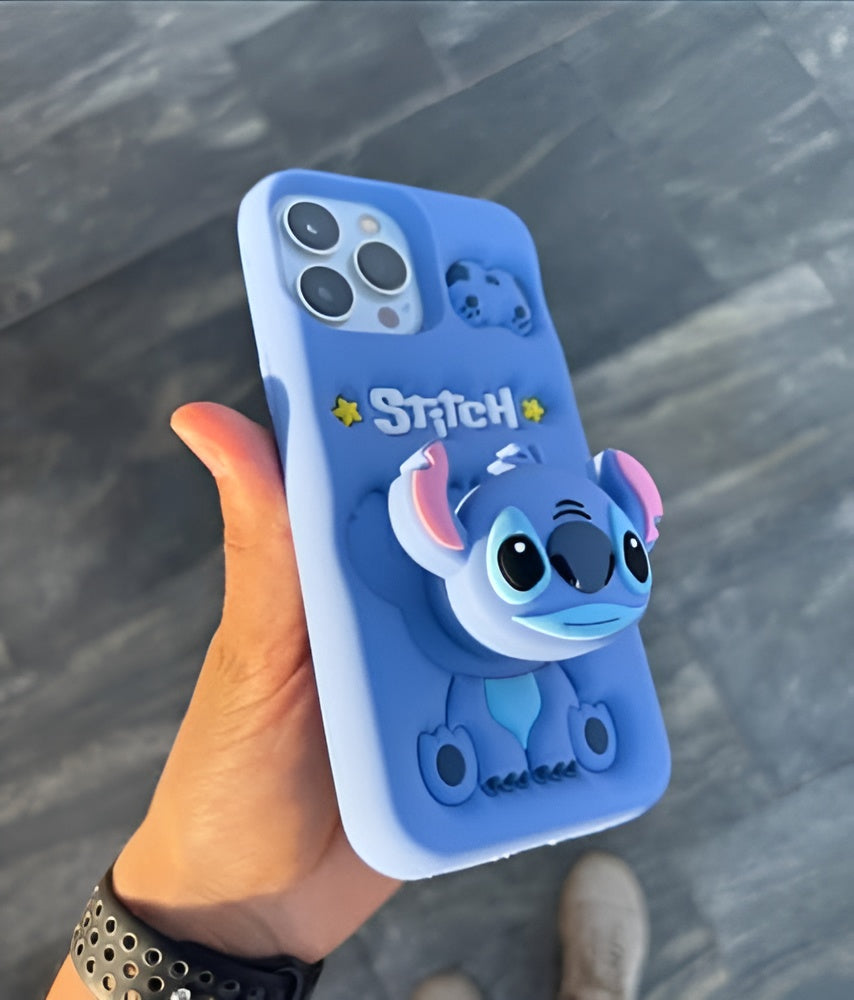 3D Cartoon Blue Stitch Soft Silicone Back Cover - Blue