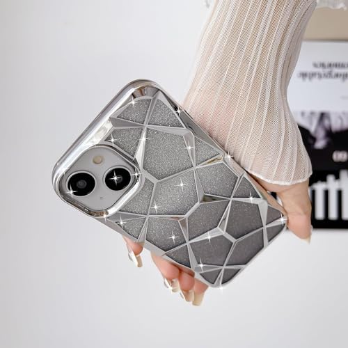 Gradient Glitter Electroplated 3D Cube, Diamond Back Cover - Silver