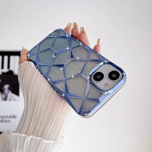 Gradient Glitter Electroplated 3D Cube, Diamond Back Cover - Blue