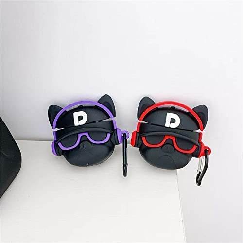 Airpod's Pro Cute Silicone Protective Cartoon Music French Dog Case - Black Purple - Guleel