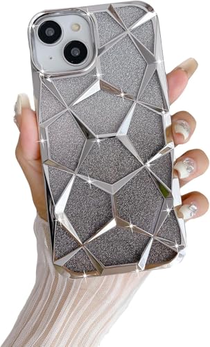 Gradient Glitter Electroplated 3D Cube, Diamond Back Cover - Silver