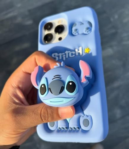 3D Cartoon Blue Stitch Soft Silicone Back Cover - Blue
