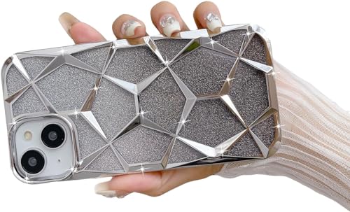Gradient Glitter Electroplated 3D Cube, Diamond Back Cover - Silver