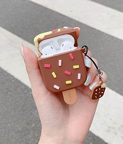 Airpod's 2 Cute Cartoon Silicone Apple Airpod's Case Cover ( Airpods Not Included ) Brown Icecream - Guleel