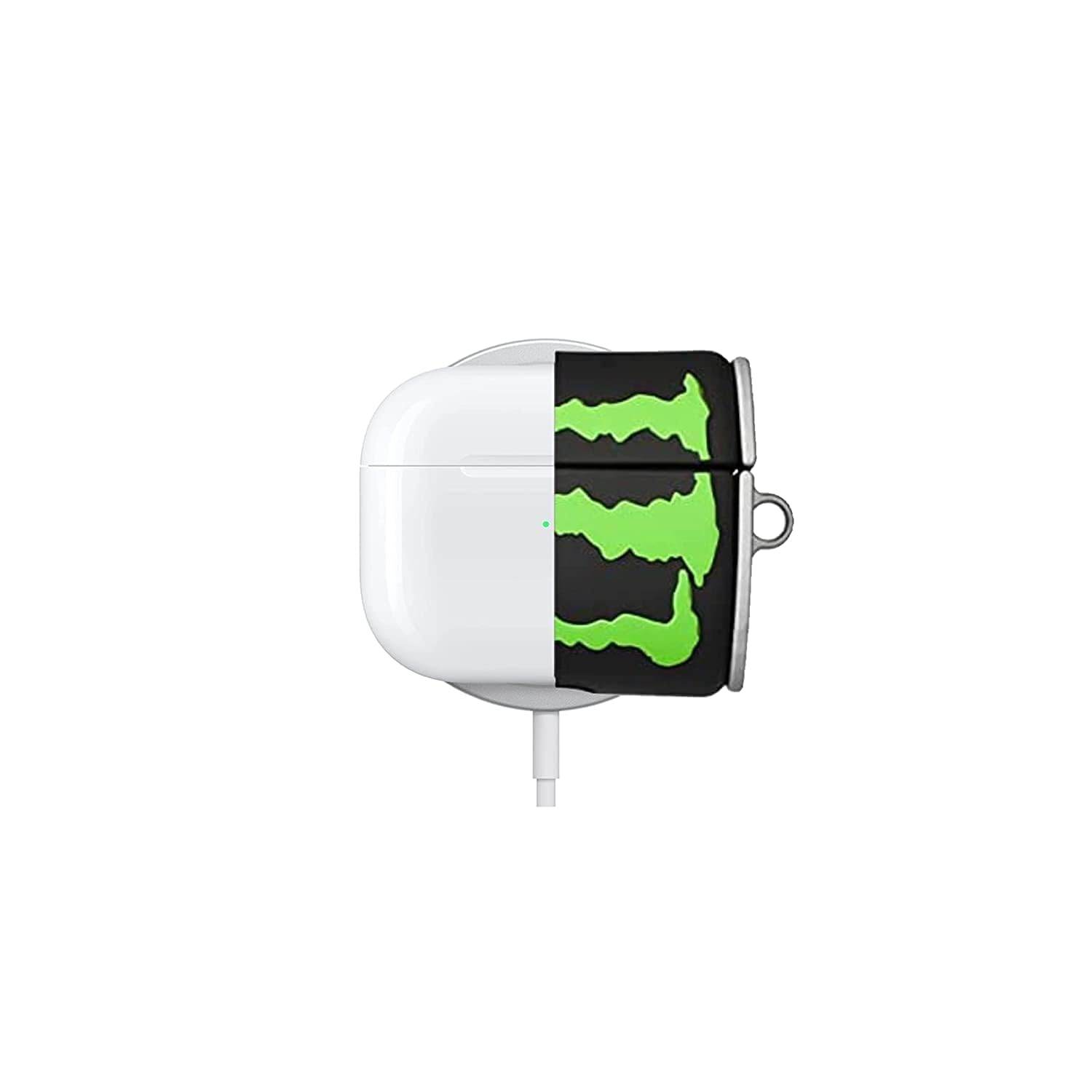 Airpod's Pro Cute Silicone Protective Monster Energy Case - Black Green - Guleel