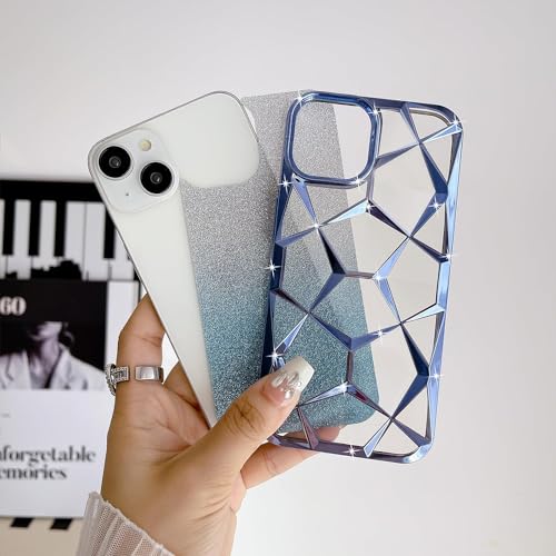 Gradient Glitter Electroplated 3D Cube, Diamond Back Cover - Blue