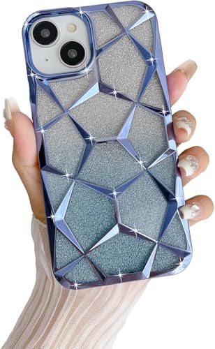 Gradient Glitter Electroplated 3D Cube, Diamond Back Cover - Blue