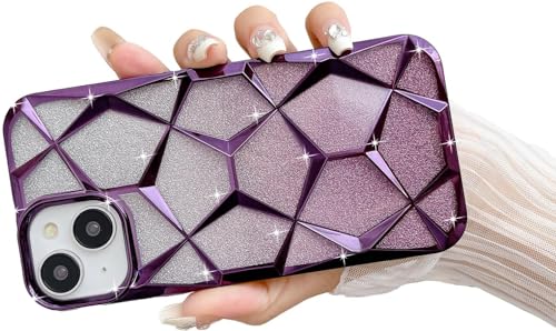 Gradient Glitter Electroplated 3D Cube, Diamond Back Cover - Purple