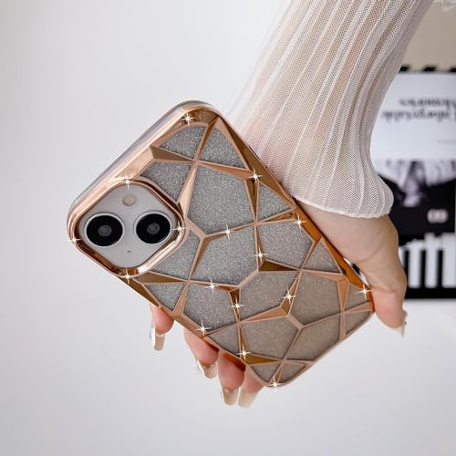 Gradient Glitter Electroplated 3D Cube, Diamond Back Cover - Gold