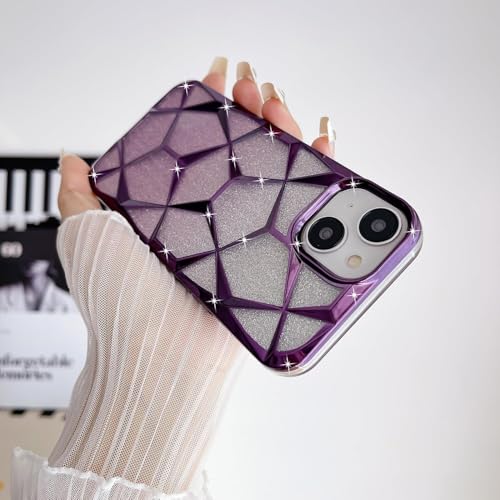 Gradient Glitter Electroplated 3D Cube, Diamond Back Cover - Purple