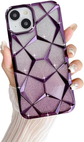 Gradient Glitter Electroplated 3D Cube, Diamond Back Cover - Purple