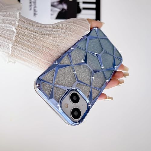 Gradient Glitter Electroplated 3D Cube, Diamond Back Cover - Blue