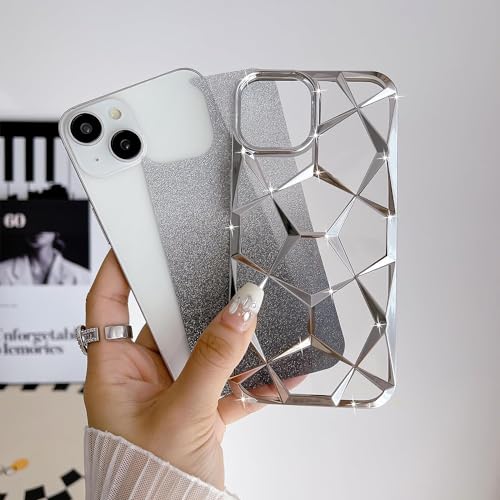 Gradient Glitter Electroplated 3D Cube, Diamond Back Cover - Silver