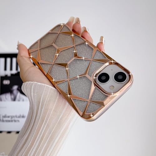 Gradient Glitter Electroplated 3D Cube, Diamond Back Cover - Gold