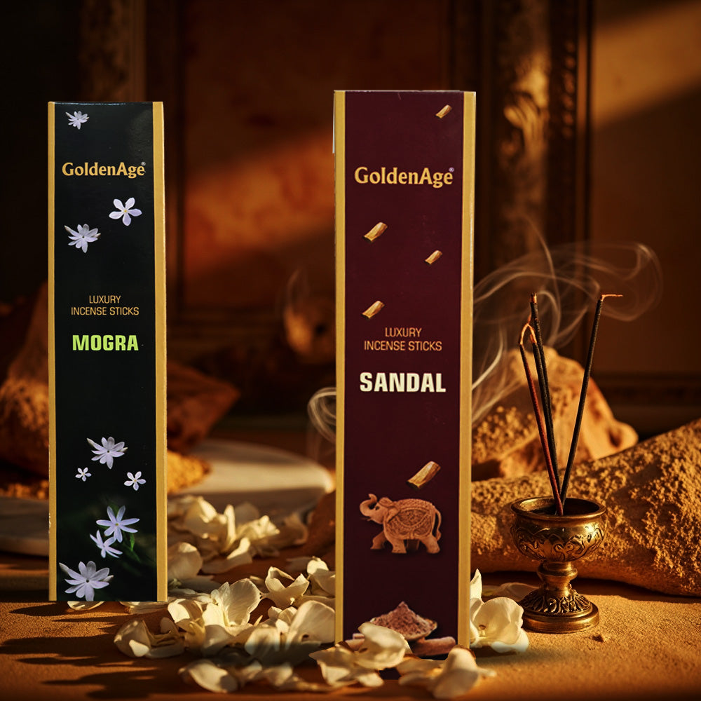 Luxury Incense Natural Floral Incense Sticks (Bundle Pack of 2) I 2 Fragrances - Sandal, Mogra  I 100% Organic Agarbatti