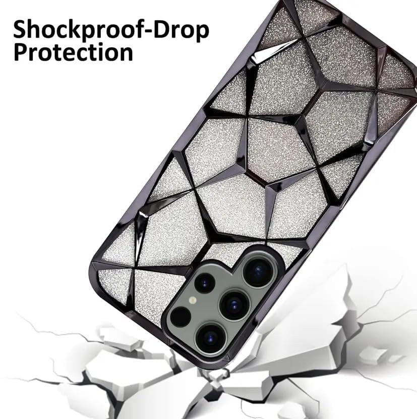 Samsung Galaxy S24 Ultra Gradient Glitter Electroplated 3D Cube, Diamond Back Cover - Black