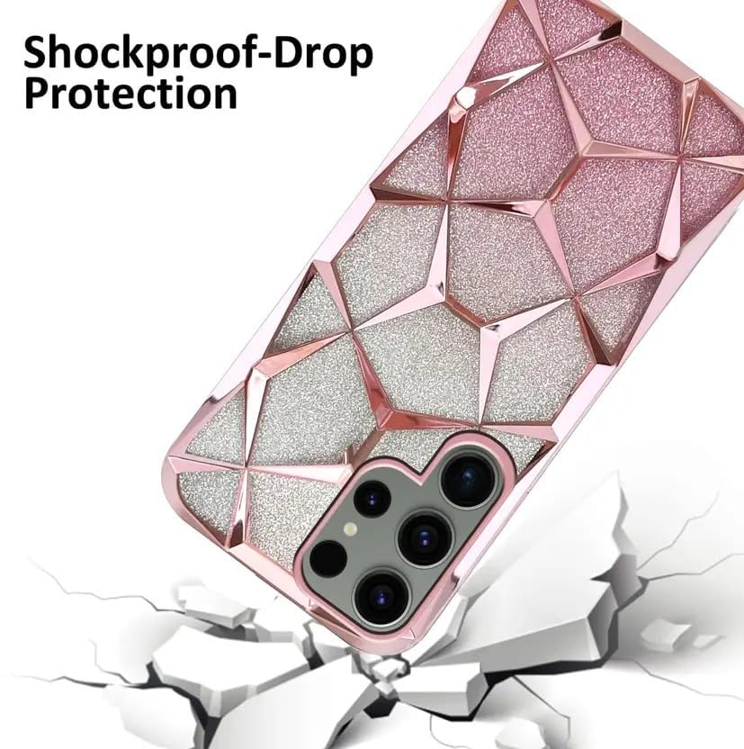 Gradient Glitter Electroplated 3D Cube, Diamond Back Cover - Pink