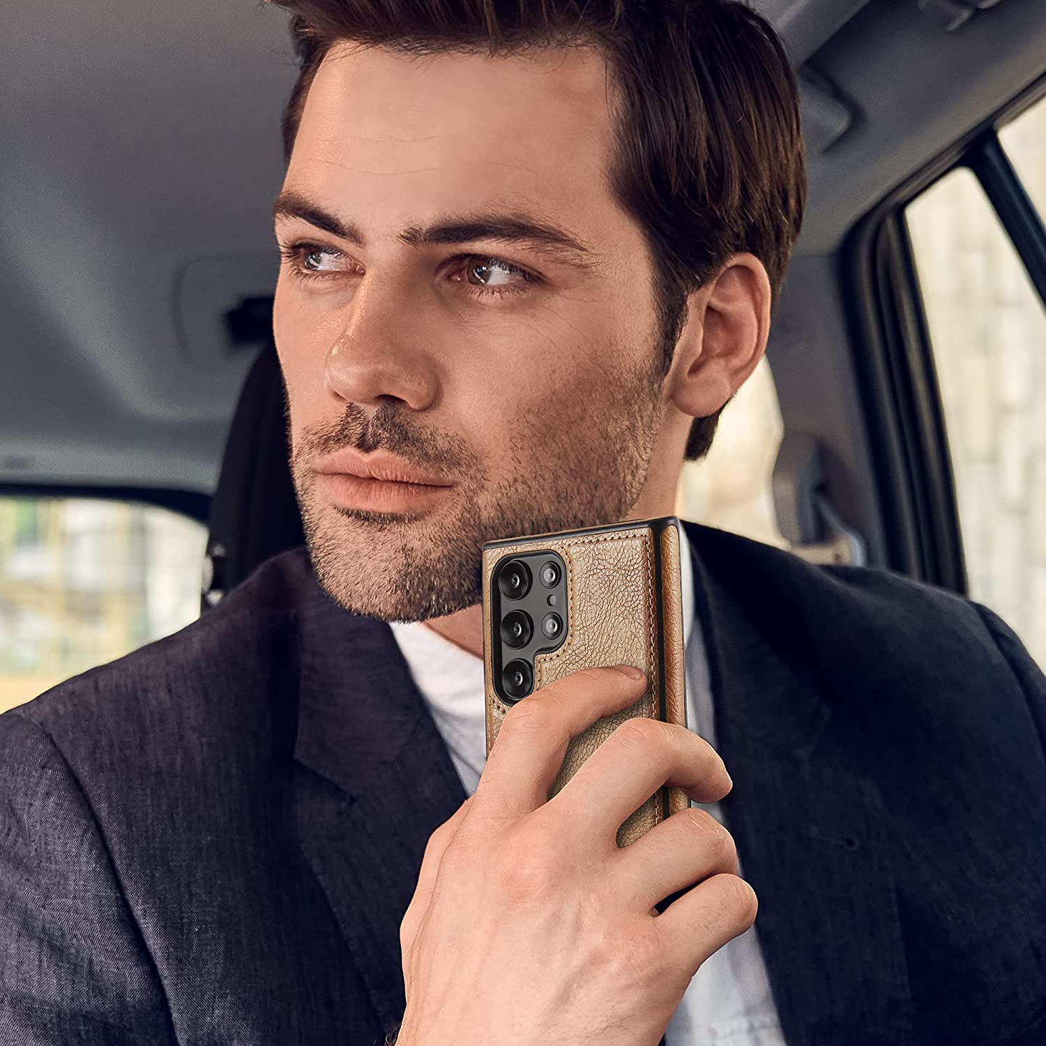 Premium Leather Logo Cut Back Cover -Brown