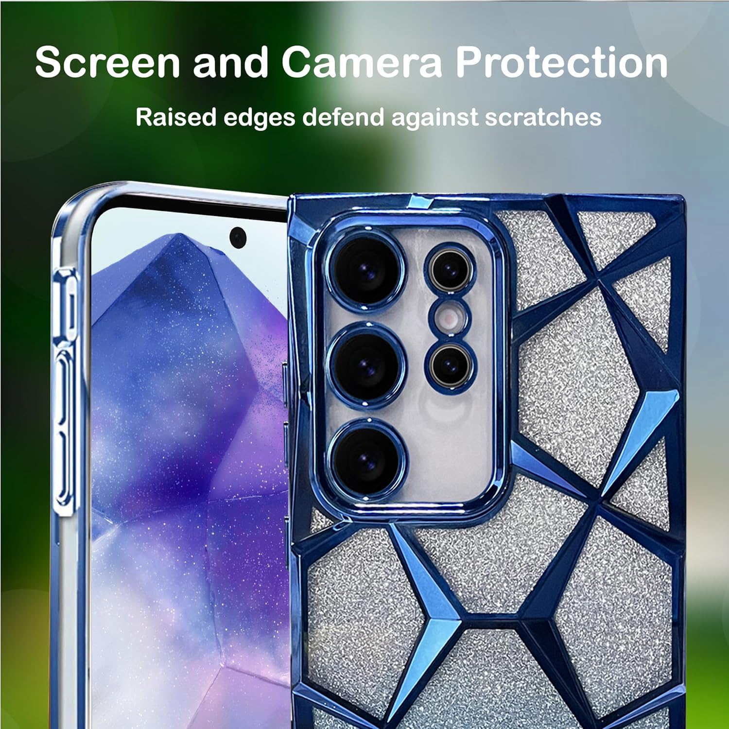 Gradient Glitter Electroplated 3D Cube, Diamond Back Cover - Blue