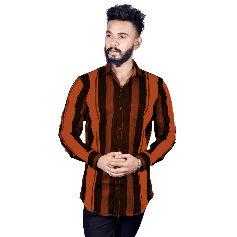 Regular Fit Solid Cotton Lycra Shirt for Men Long Sleeves - Orange - Guleel