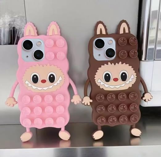 3D Cartoon Labubu Soft Silicone Back Cover - Pink
