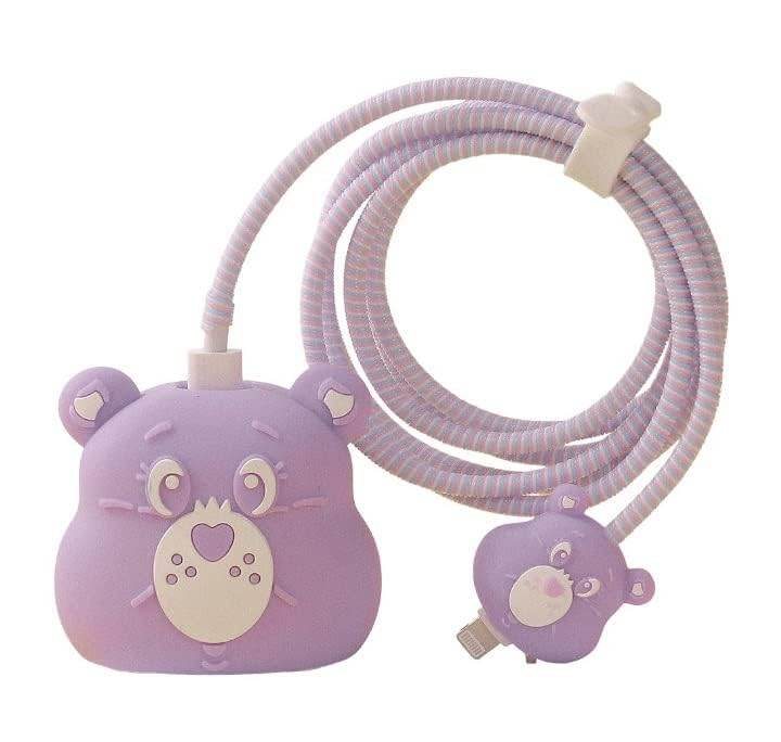Samsung Cartoon Charger Case Cover for 25W Chargers - Purple Bear (With Wire Cover) - Guleel