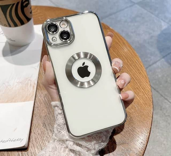 iPhone 15 Plus Premium Transparent Silicon Back Case Cover - Silver - Guleel