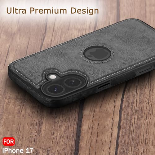 iPhone 17 Premium Leather Logo Cut Back Cover - Black