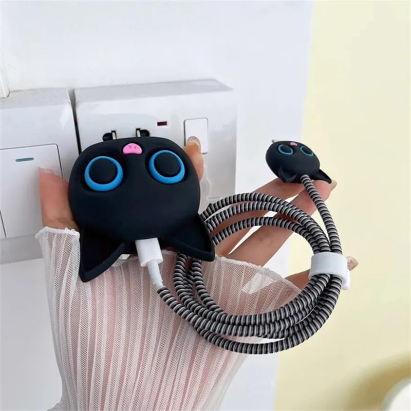 Silicone Cartoon iPhone Charger Case Cover for 18-20W Chargers -  Black Cat
