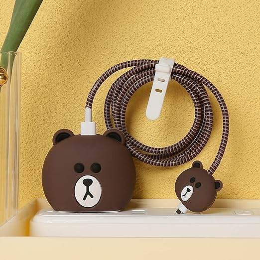 Samsung Cartoon Charger Case Cover for 25W Chargers - Brown Bear (With Wire Cover) - Guleel