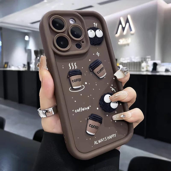 Cute Coffee Silicone Cartoon Back Case Cover - Brown