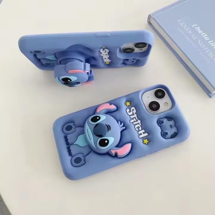 3D Cartoon Blue Stitch Soft Silicone Back Cover - Blue