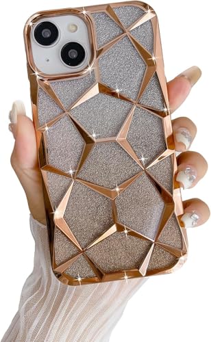 Gradient Glitter Electroplated 3D Cube, Diamond Back Cover - Gold
