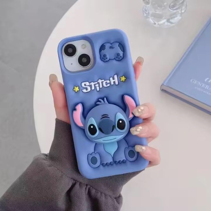 3D Cartoon Blue Stitch Soft Silicone Back Cover - Blue