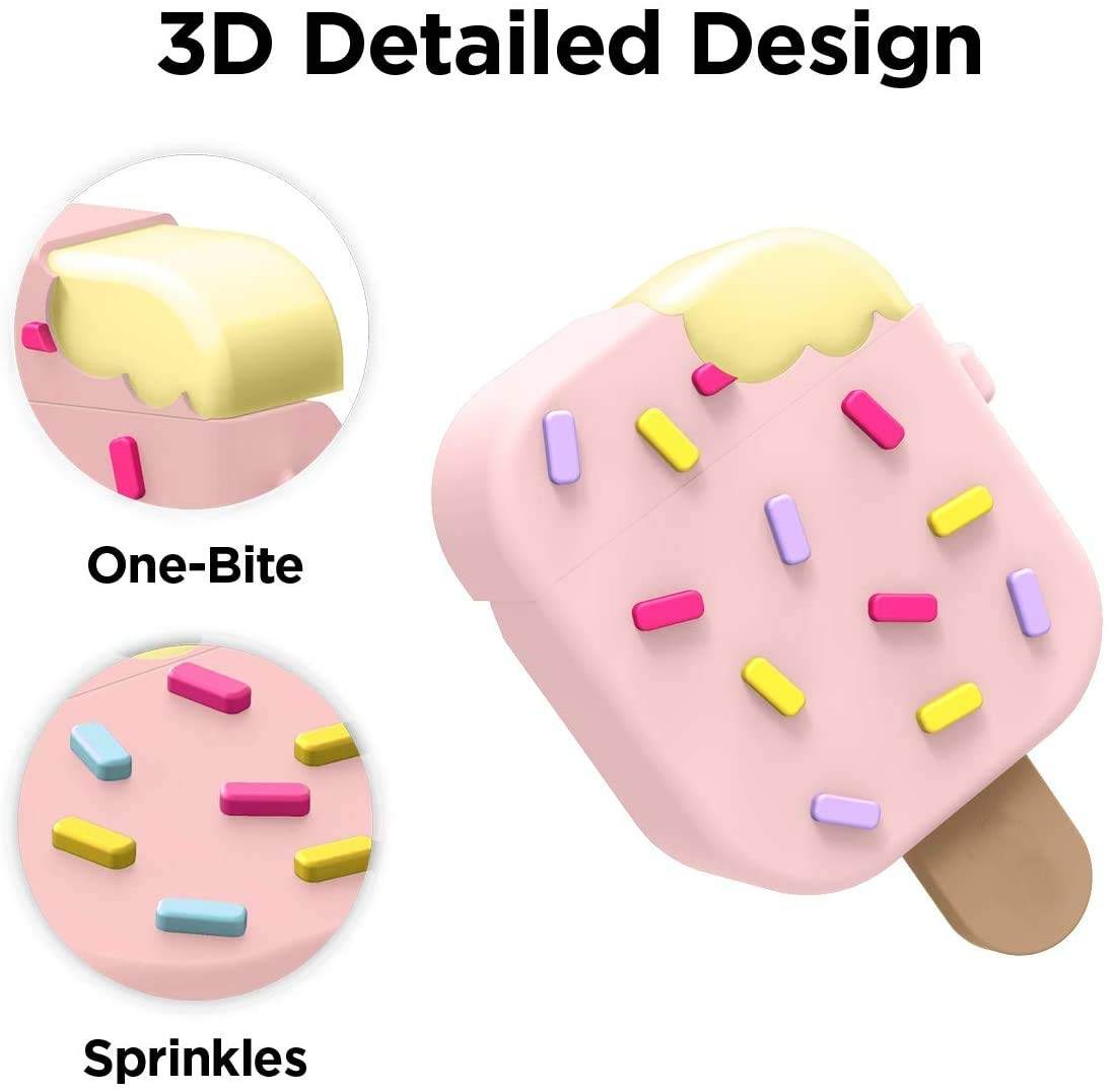 Airpod's 2 Cute Cartoon Silicone Apple Airpod's Case Cover ( Airpods Not Included ) Icecream Pink - Guleel