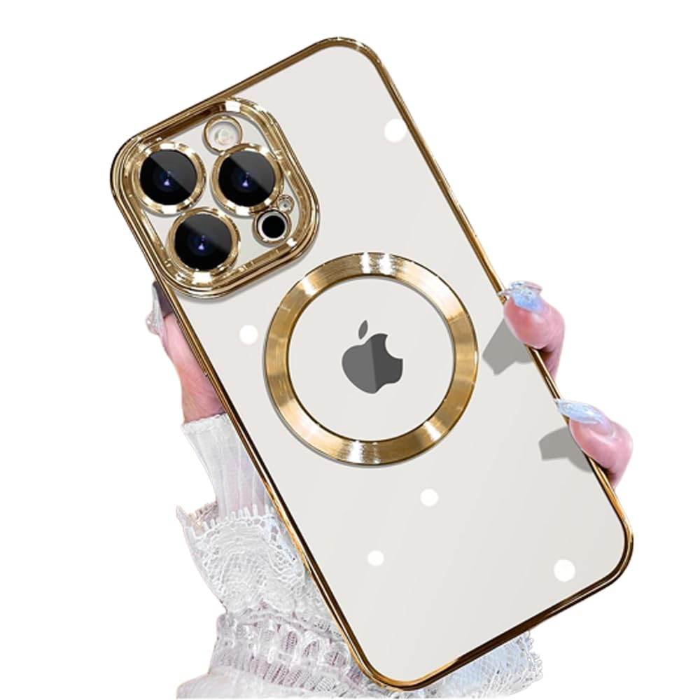 iPhone 15 Pro Max Premium Transparent Silicon Back Case Cover - Gold - Guleel
