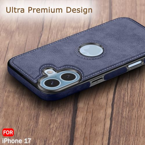 iPhone 17 Premium Leather Logo Cut Back Cover - Blue