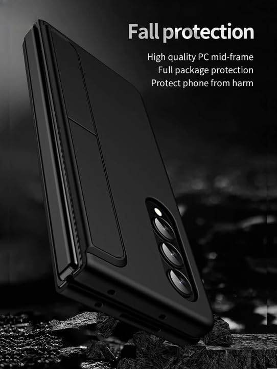 Samsung Galaxy Z Fold 6 Ultra-Hybrid Sleek Armor Pen with Stand Back Cover Case with FREE Pen - Black - Guleel
