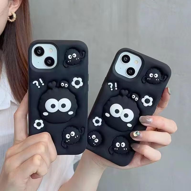 3D Cartoon Black Eye Soft Silicone Back Cover - Black