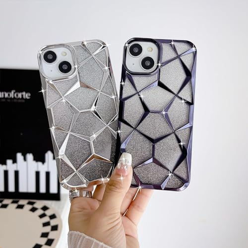 Gradient Glitter Electroplated 3D Cube, Diamond Back Cover - Silver