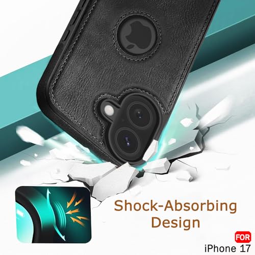 iPhone 17 Premium Leather Logo Cut Back Cover - Black