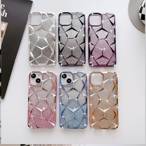 Gradient Glitter Electroplated 3D Cube, Diamond Back Cover - Silver