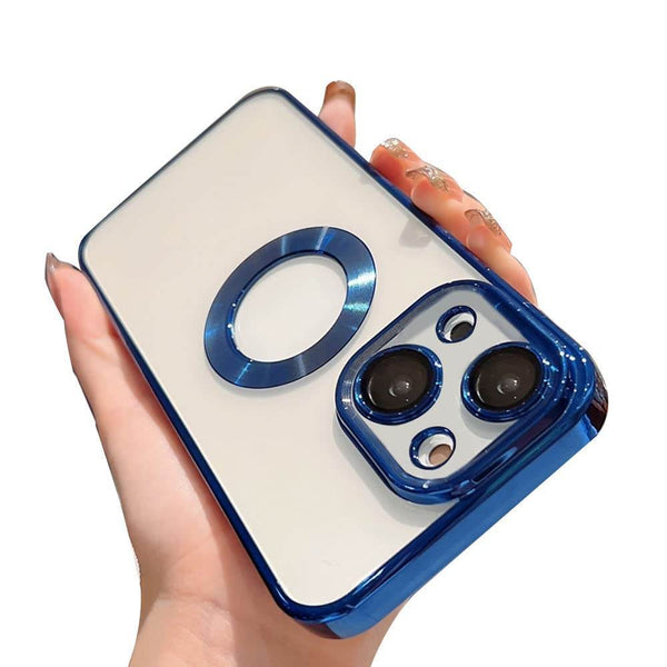 iPhone 15 Plus Premium Transparent Silicon Back Case Cover - Blue - Guleel
